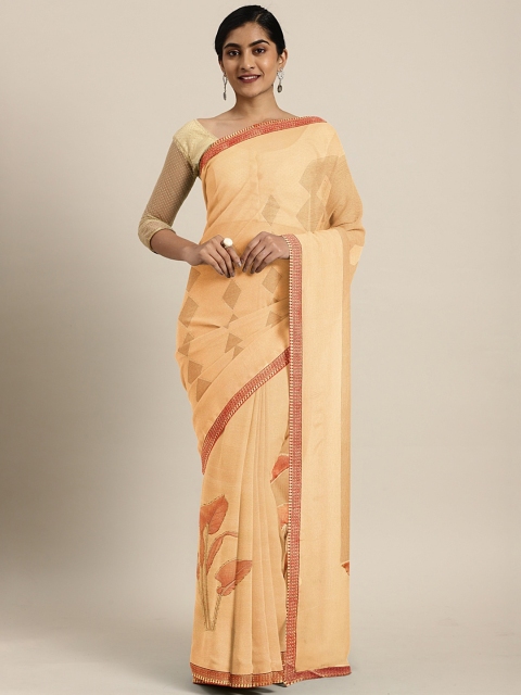 

Triveni Peach-Coloured & Pink Poly Chiffon Printed Saree