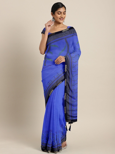 

Triveni Blue & Black Poly Chiffon Printed Saree