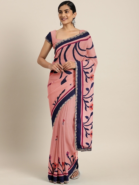 

Triveni Pink & Navy Blue Poly Chiffon Printed Saree
