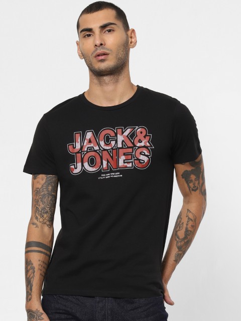 

Jack & Jones Men Black Printed Slim Fit Round Neck T-shirt