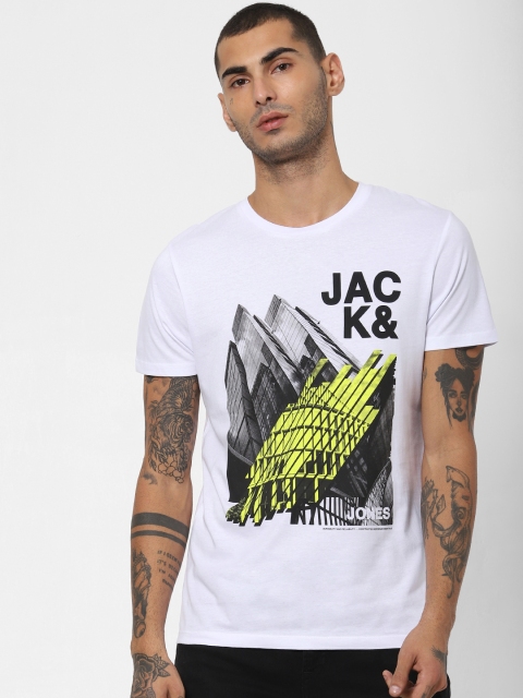 

Jack & Jones Men White Printed Round Neck T-shirt