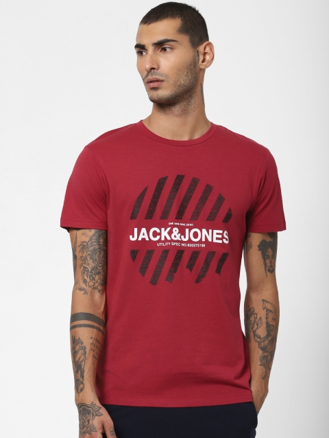 

Jack & Jones Men Red Printed Round Neck Slim Fit T-shirt