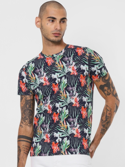 

Jack Jones Men Multicoloured Slim Fit Printed Round Neck Pure Cotton T-shirt, Multi