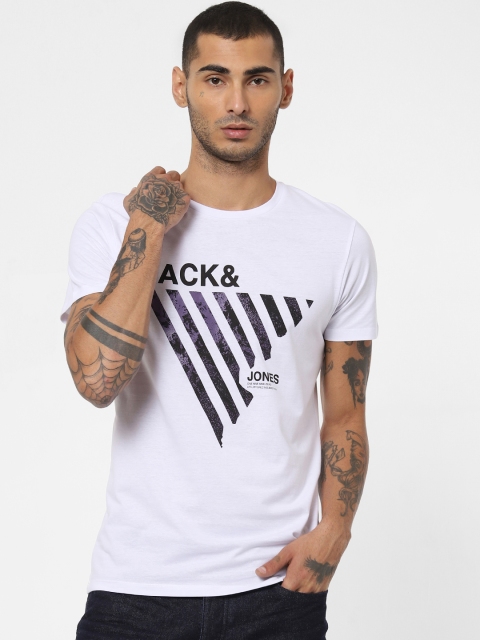 

Jack & Jones Men White Slim Fit Printed Round Neck T-shirt