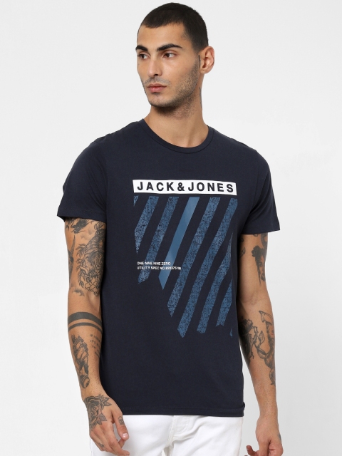 

Jack & Jones Men Navy Blue Printed Core Slim Fit Round Neck T-shirt