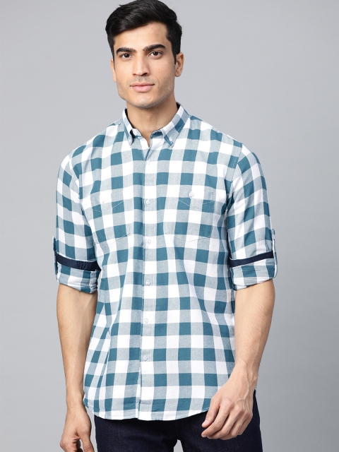 

DENNISON Men Blue & White Slim Fit Checked Casual Shirt