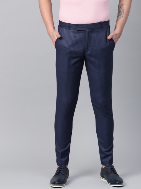 

DENNISON Men Navy Blue Smart Tapered Fit Striped Regular Trousers