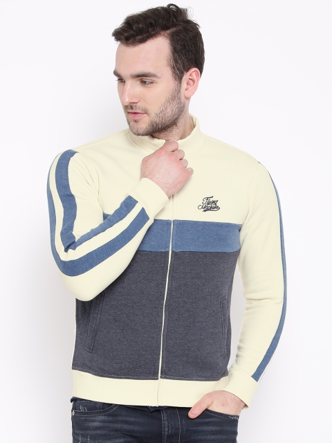 

Flying Machine Cream-Coloured & Navy Panelled Sweatshirt