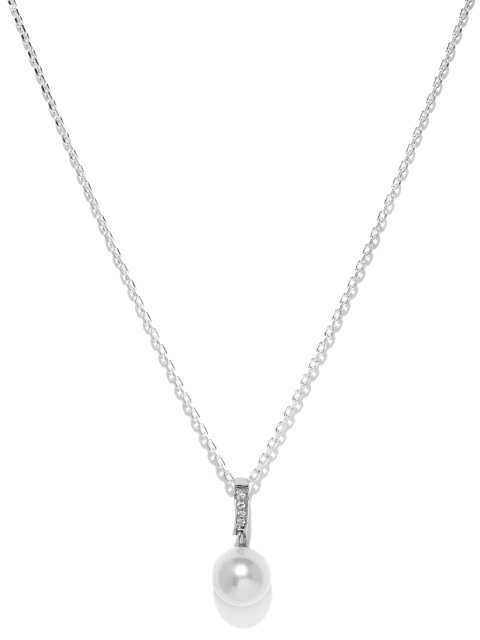 

Clara Women 92.5 Sterling Silver White Rhodium Plated Pearl & CZ Pendant with Chain
