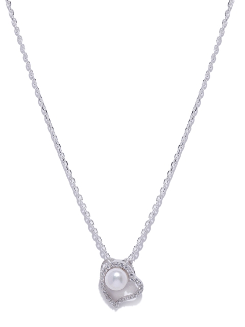 

Clara Women 92.5 Sterling Silver White Rhodium Plated Pearl & CZ Pendant with Chain