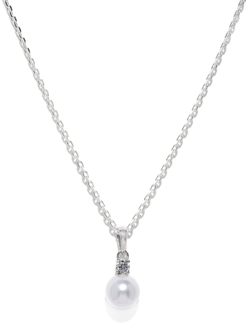 

Clara Women 92.5 Sterling Silver White Rhodium Plated Pearl & CZ Pendant with Chain