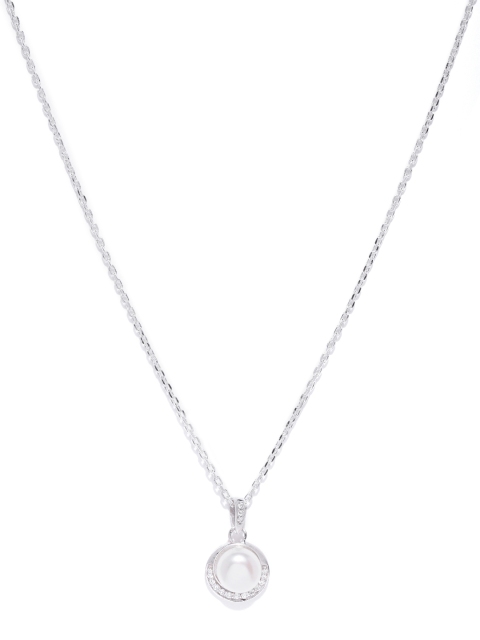 

Clara Women 92.5 Sterling Silver White Rhodium Plated Pearl & CZ Pendant with Chain