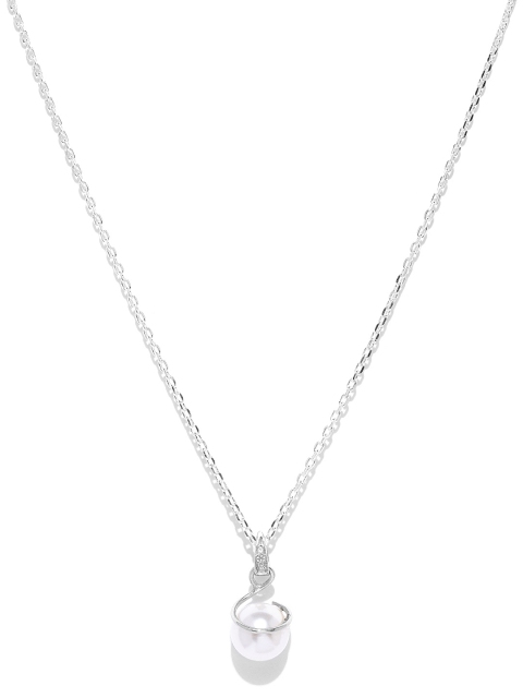 

Clara Women 92.5 Sterling Silver White Rhodium Plated Pearl & CZ Pendant with Chain