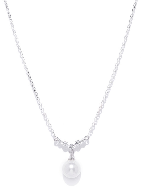 

Clara White 92.5 Sterling Silver Rhodium-Plated CZ & Pearl Studded Necklace