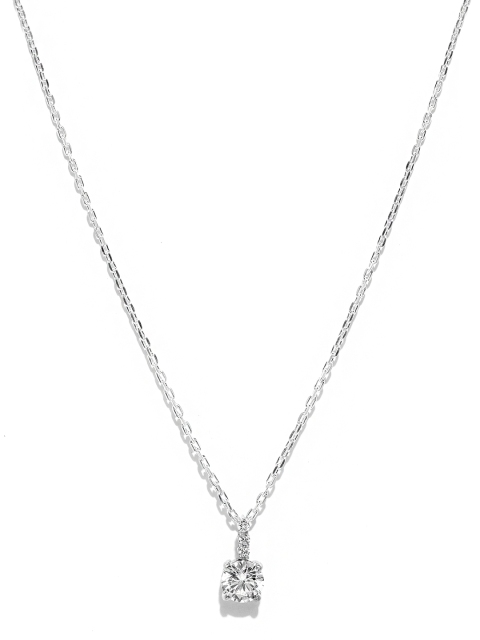 

Clara Women 92.5 Sterling Silver Rhodium-Plated CZ-Studded Pendant with Chain