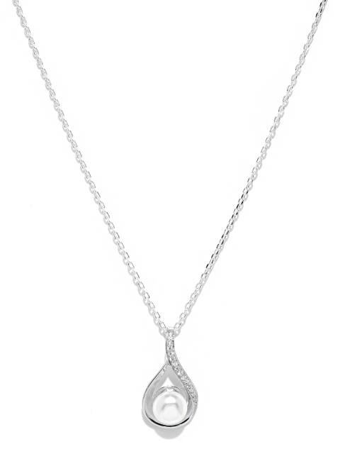 

Clara Women White 92.5 Sterling Silver Rhodium-Plated CZ & Pearl Pendant With Chain