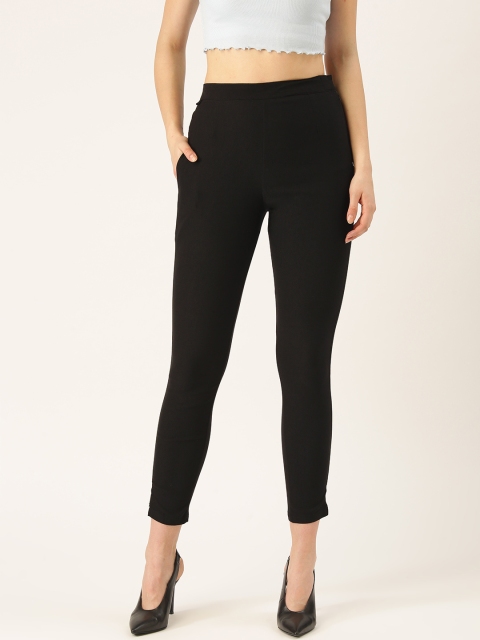 

WISSTLER Women Black Skinny Fit Solid Cropped Regular Trousers