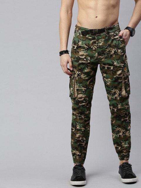 

Roadster Men Coffee Brown & Green Straight Fit Printed Joggers