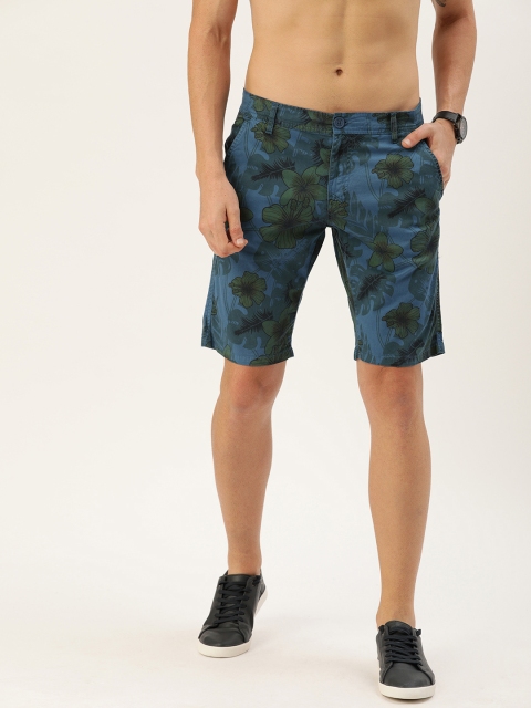 

Moda Rapido Men Blue & Olive Green Floral Printed Slim Fit Chino Shorts