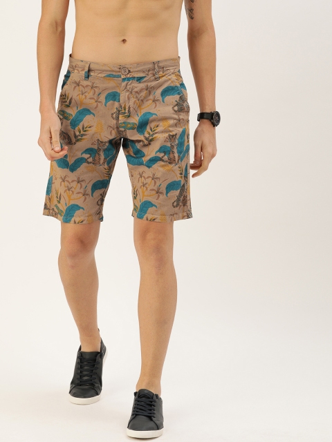 

Moda Rapido Men Beige & Teal Blue Animal Printed Slim Fit Chino Shorts