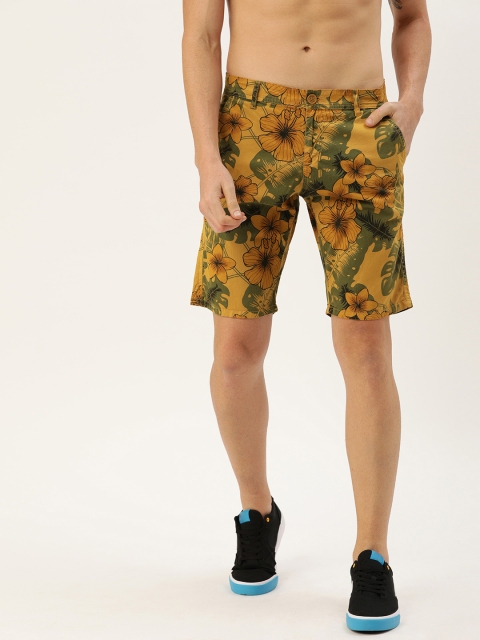 

Moda Rapido Men Mustard Yellow & Olive Green Floral Printed Slim Fit Regular Shorts