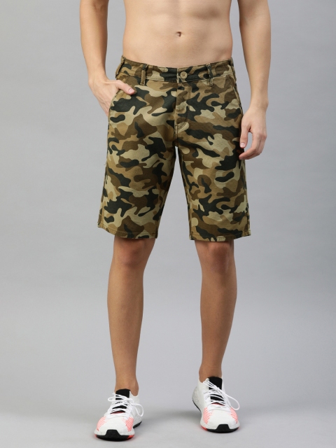 

HERE&NOW Men Khaki & Brown Slim Fit Camouflage Printed Regular Shorts