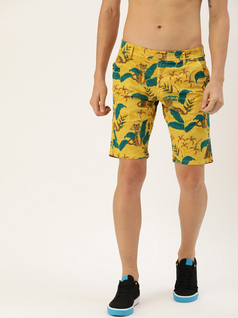 

Moda Rapido Men Yellow & Teal Green Printed Slim Fit Regular Shorts