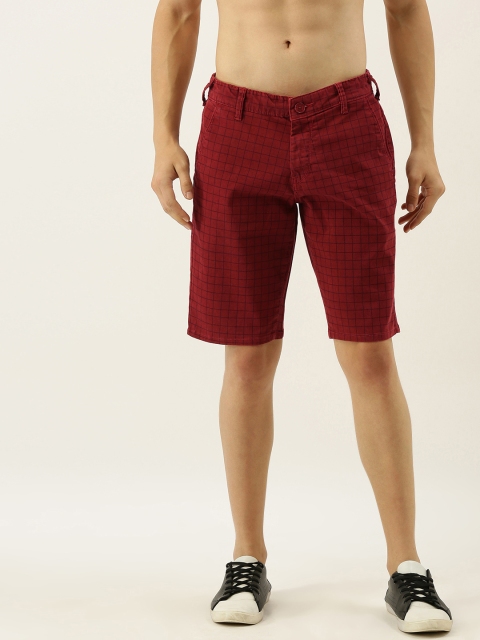 

Moda Rapido Men Maroon & Black Checked Slim Fit Chino Shorts