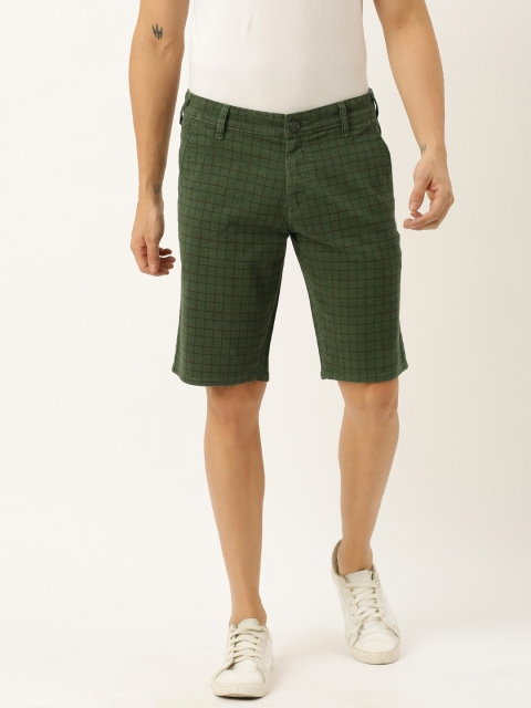 

Moda Rapido Men Olive Green & Brown Checked Slim Fit Chino Shorts