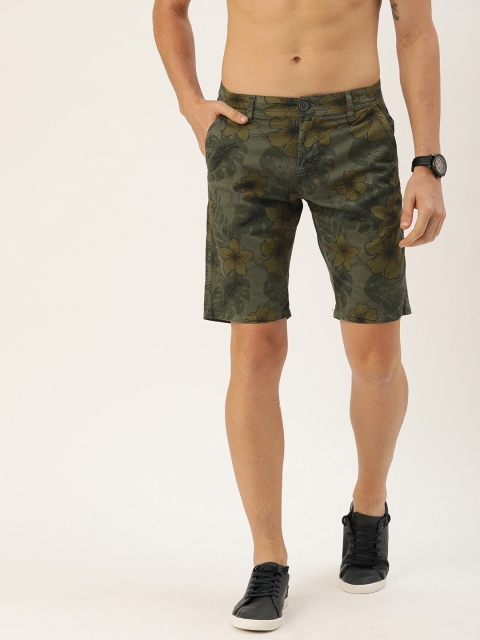 

Moda Rapido Men Olive Green & Brown Floral Printed Slim Fit Chino Shorts