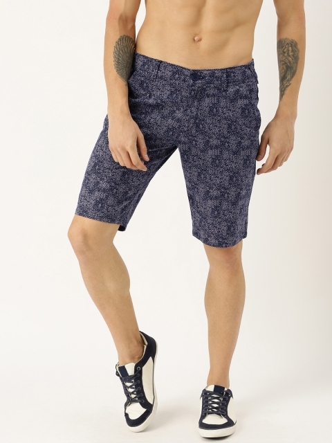 

Moda Rapido Men Navy Blue & Beige Printed Slim Fit Chino Shorts