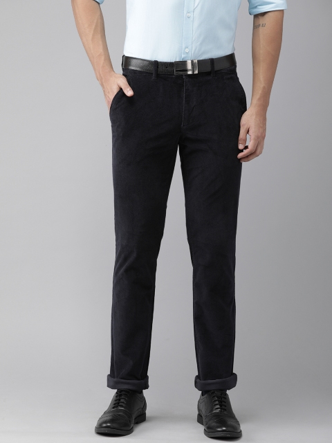 

Turtle Men Navy Blue Slider Fit Solid Formal Corduroy Trousers