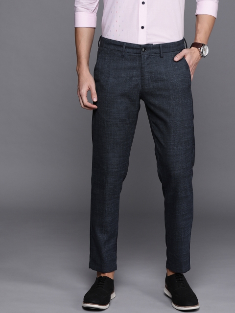 

Allen Solly Men Navy Blue Cropped Fit Self Design Regular Trousers