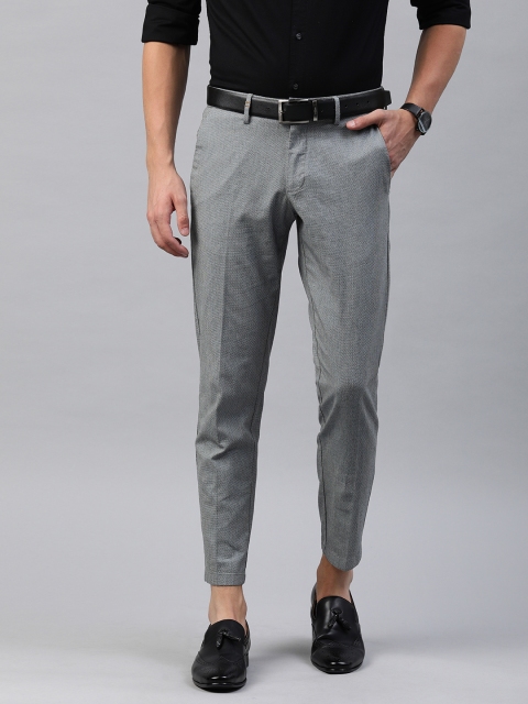 

Allen Solly Sport Men Grey & Navy Blue Cropped Fit Self Design Regular Trousers
