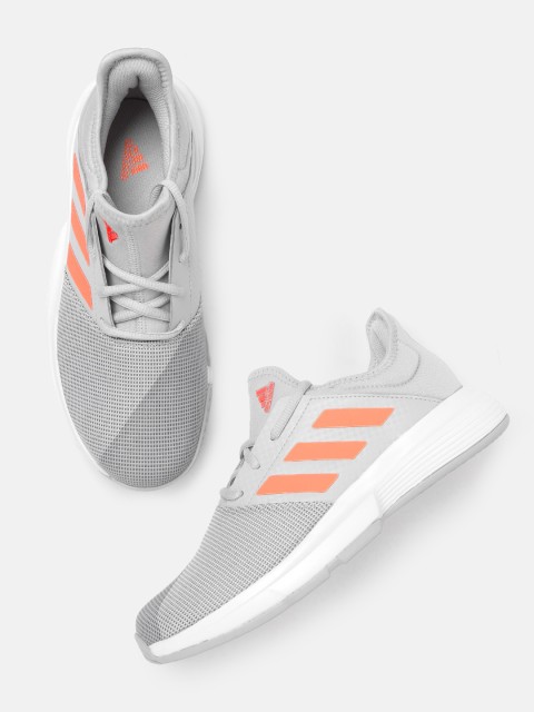 

ADIDAS Women Grey & Orange Game Court Woven Design Tennis Shoes