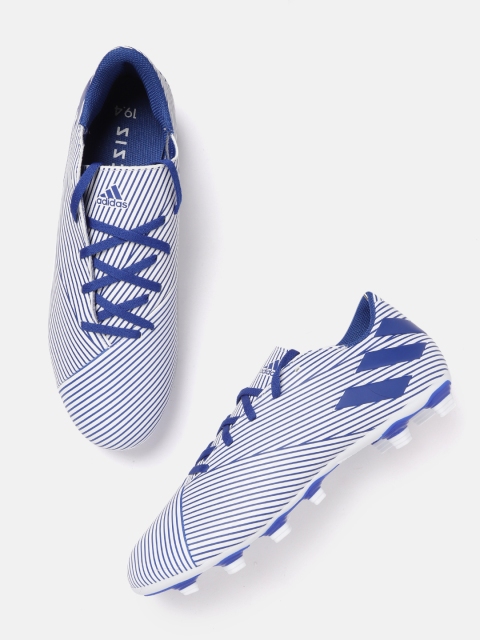 

ADIDAS Men White & Blue Striped Nemeziz 19.4 Flexible Ground Soccer Shoes