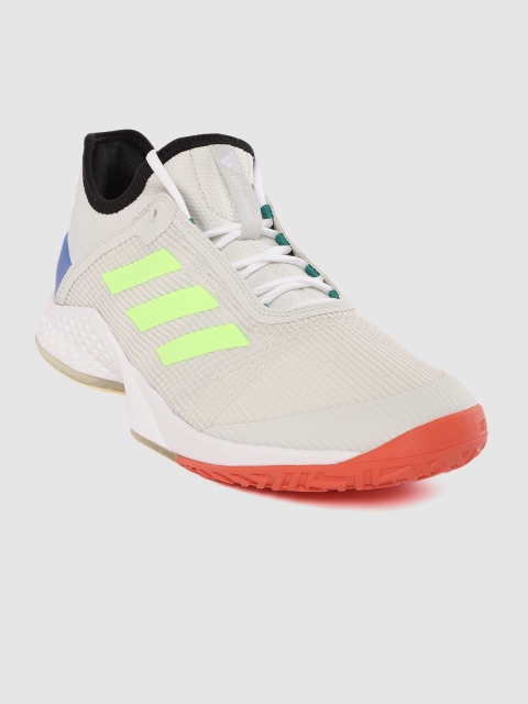 

ADIDAS Men Beige Self-Striped Adizero Club Tennis Shoes, Grey
