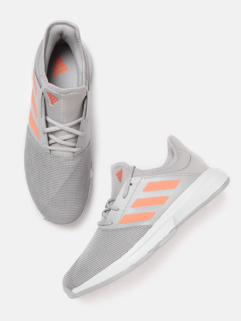 

ADIDAS Men Grey & Orange Game Court Woven Design Tennis Shoes