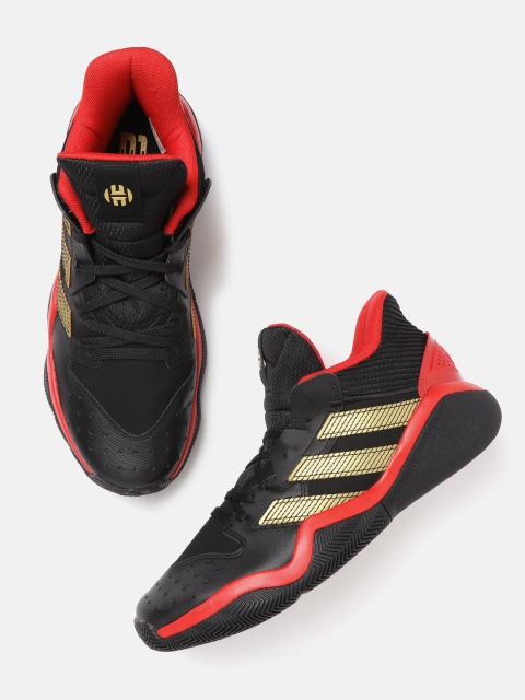 

ADIDAS Unisex Black & Gold-Toned Harden Stepback Striped Mid-Top Basketball Shoes