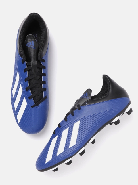 

ADIDAS Men Blue & Black X 19.4 Flexible Ground Cleats Striped Soccer Shoes