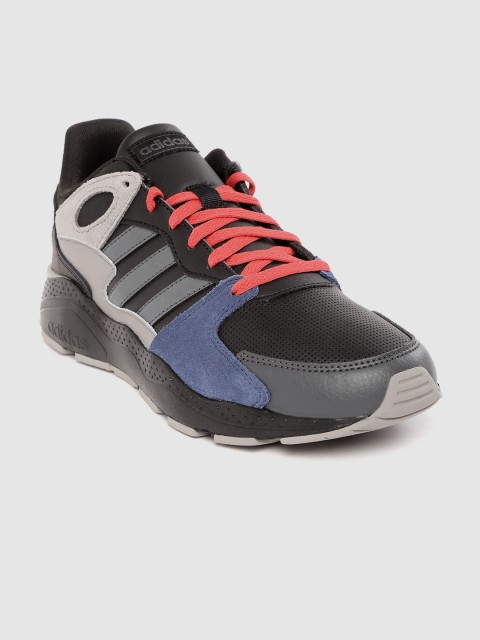 

ADIDAS Men Black & Grey Perforated Coated Leather Crazychaos Running Shoes