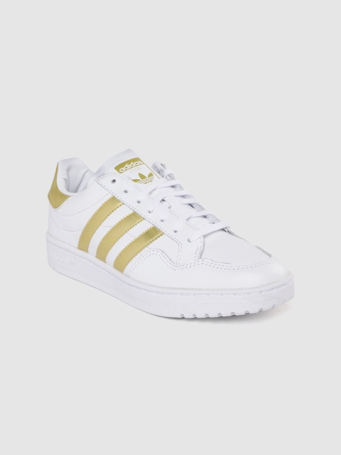 

ADIDAS Originals Women White & Gold-Toned Striped Leather Team Court Sneakers