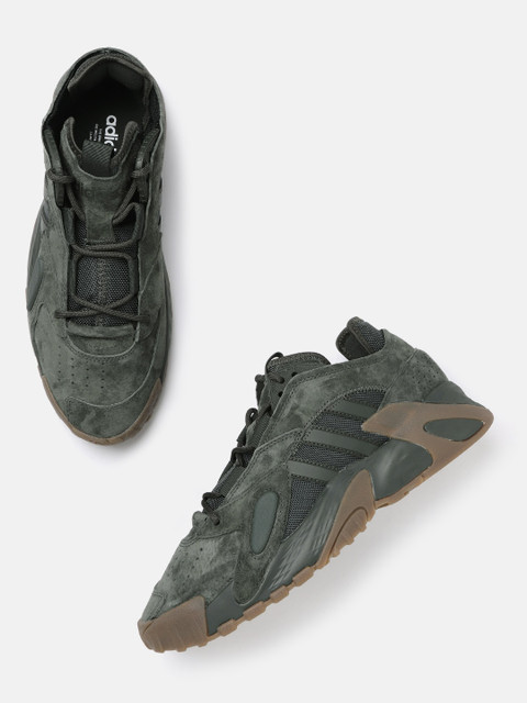 

ADIDAS Originals Men Dark Olive Green Street Ball Nubuck Perforated Detail Sneakers