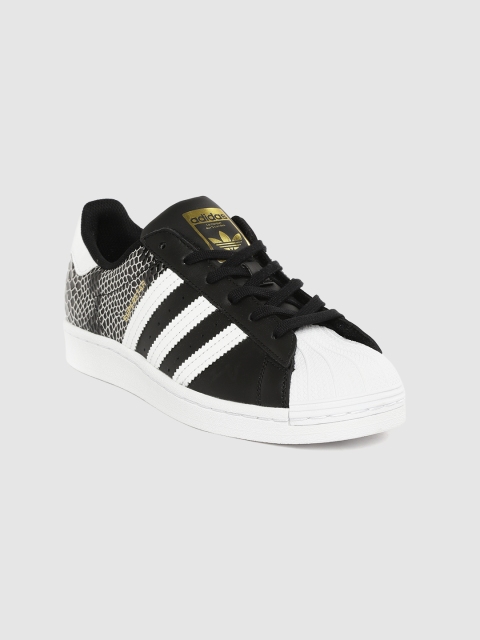 

ADIDAS Originals Women Black & Off-White Leather Snakeskin Textured Superstar Sneakers