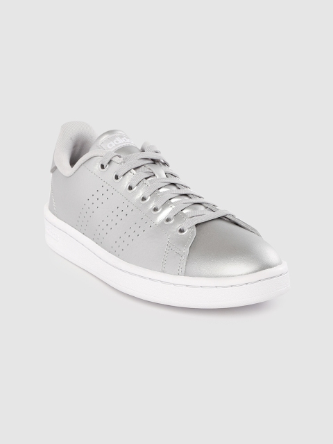 

ADIDAS Women Silver-Toned Leather Advantage Perforated Sneakers