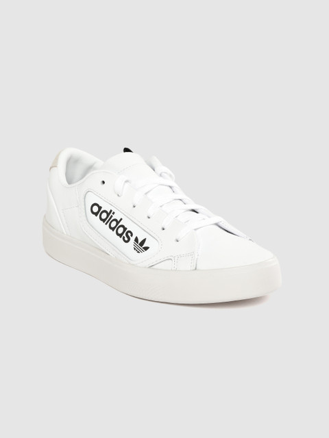 

ADIDAS Originals Women White & Black Sleek Brand Logo Print Leather Sneakers