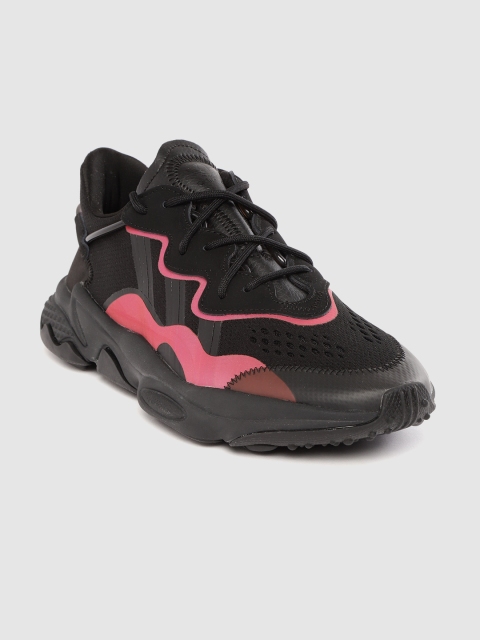 

ADIDAS Originals Men Black & Pink Woven Design Ozweego Sneakers