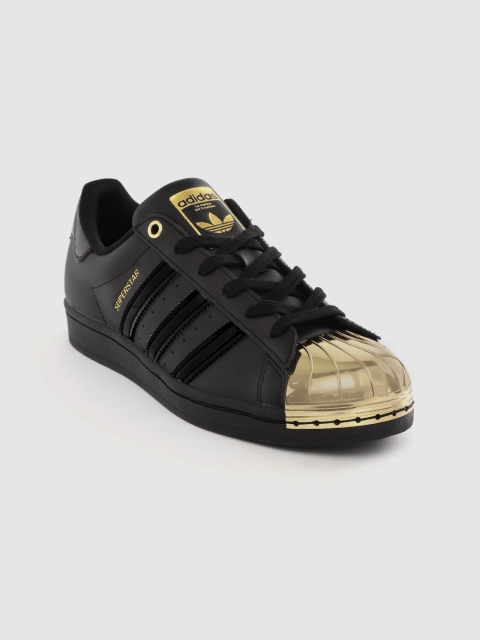 

ADIDAS Originals Women Black & Gold-Toned Leather Superstar Metal Toe Sneakers