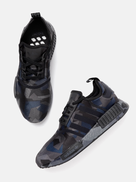 

ADIDAS Originals Men Black & Charcoal Grey NMD_R1 Printed Sneakers