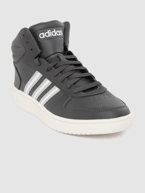 

ADIDAS Men Charcoal Grey Solid Mid Top Hoops 2.0 Sneakers